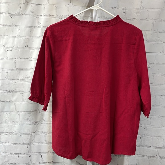 E’Retro red embroidered ruffle neck & sleeves size large NWT - Picture 7 of 7